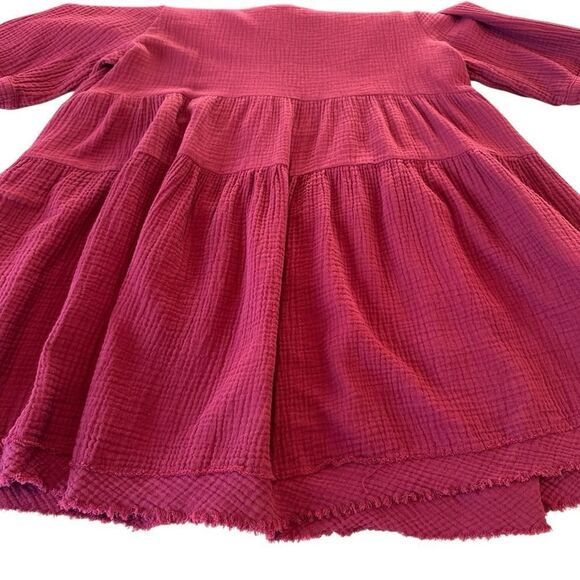 Newbury Kustom Maroon Textured Gauze Tiered Shift Babydoll Mini Dress, Small - Picture 9 of 10